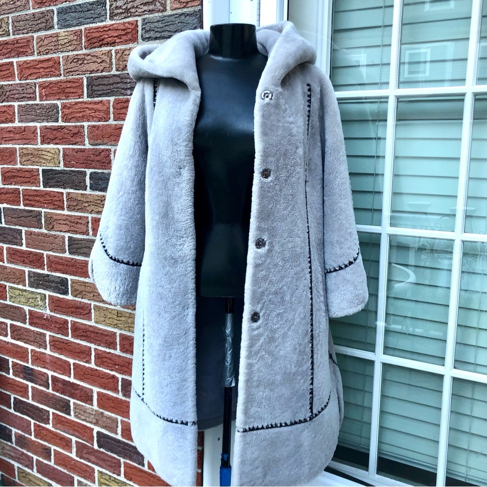 Sheepskin Fur Hooded Women's Coat. - Picture 3 of 14